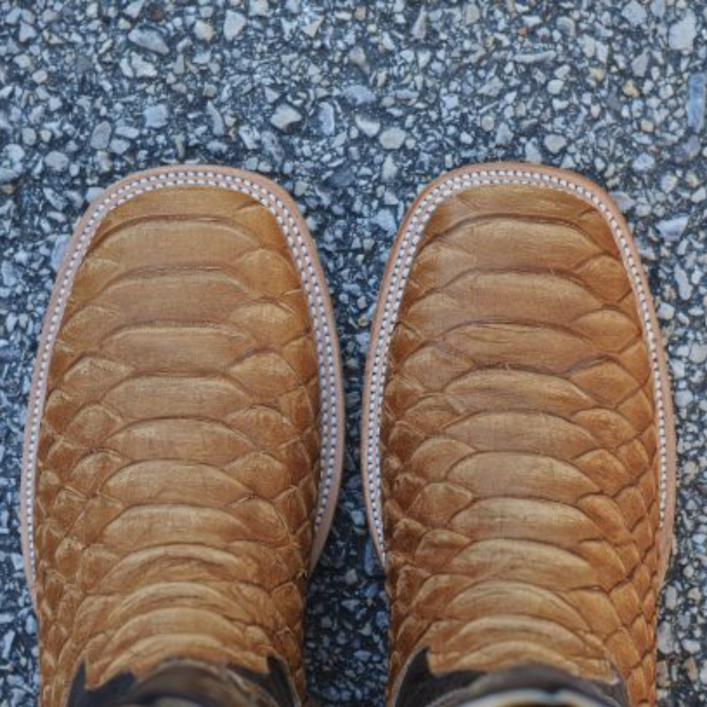 Men Print Jumbo Python Matte Honey Square Toe Boots