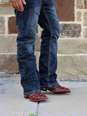 Men’s Cognac Pirarucu Leather Boots - Square Toe