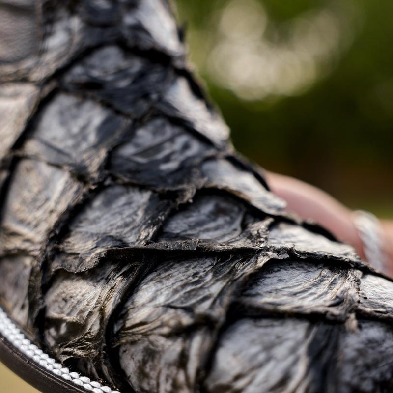 Grey Jumbo Pirarucu Leather Boots - Square Toe