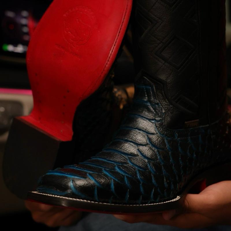 Blueberry Caiman Belly Leather Boots With 3D Lightweight Sole - Composite