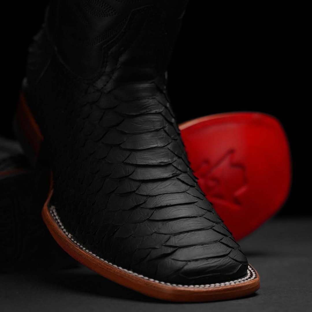 Matte Black Pythons Boots-Square Toe