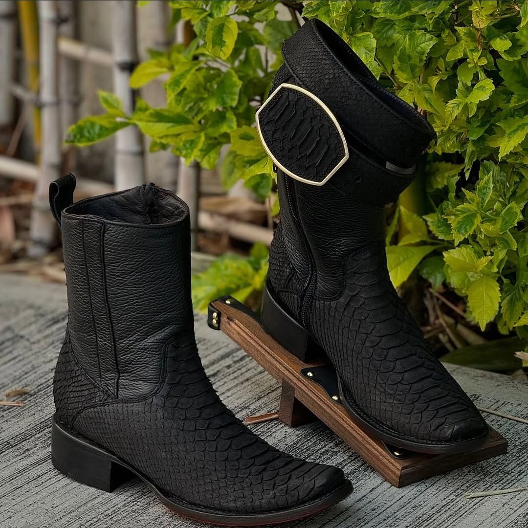 Rugged Python Roper Boots - Retro Style