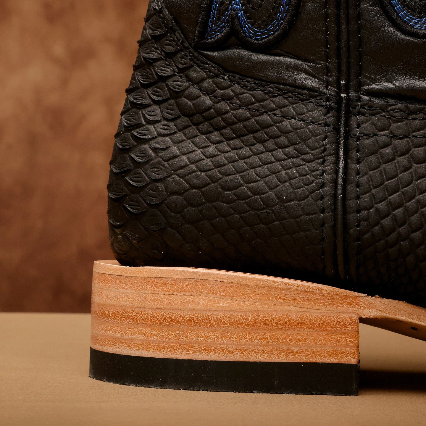 Black Python Leather Boots - Square Toe