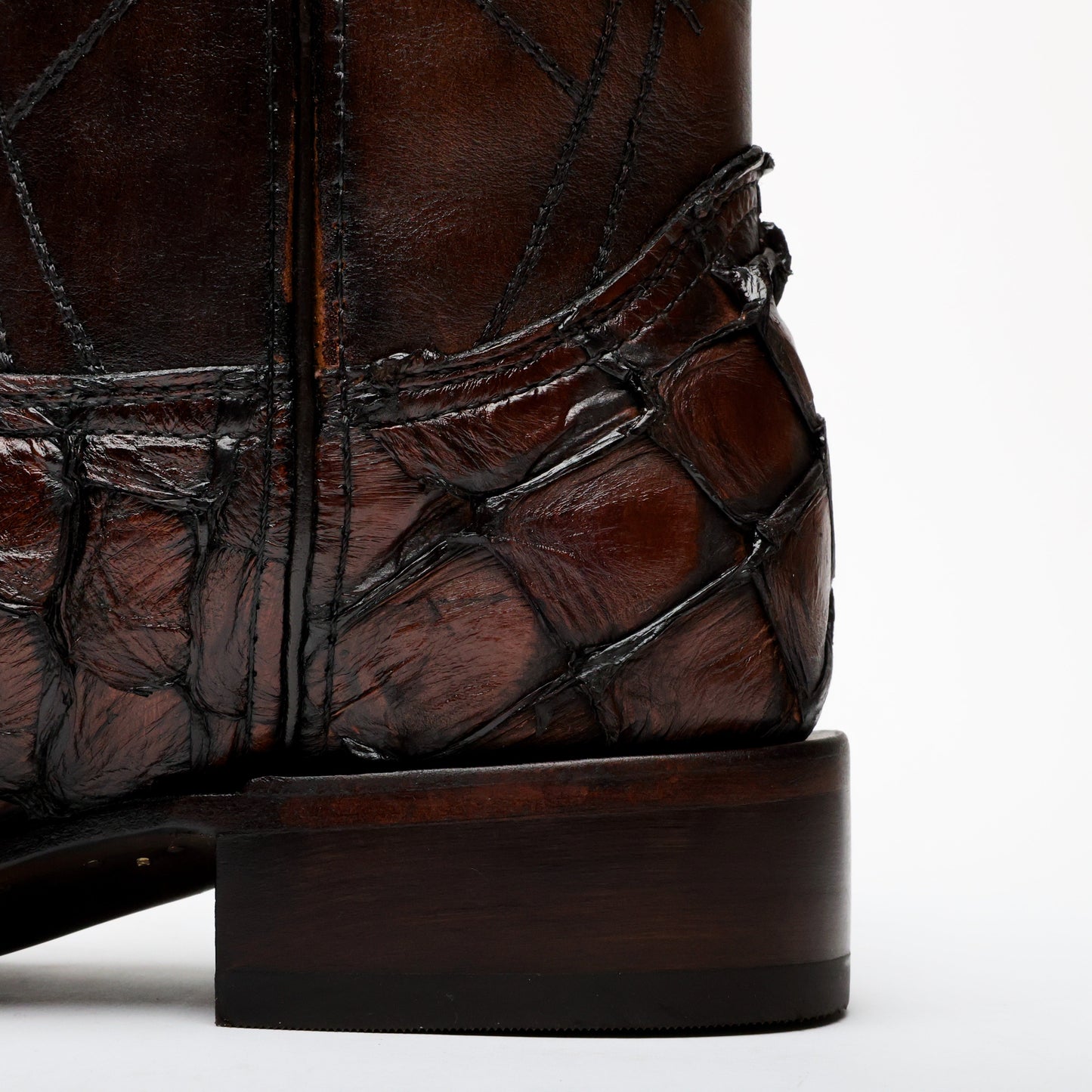 Handcrafted Espresso Pirarucu Boots - Square Toe