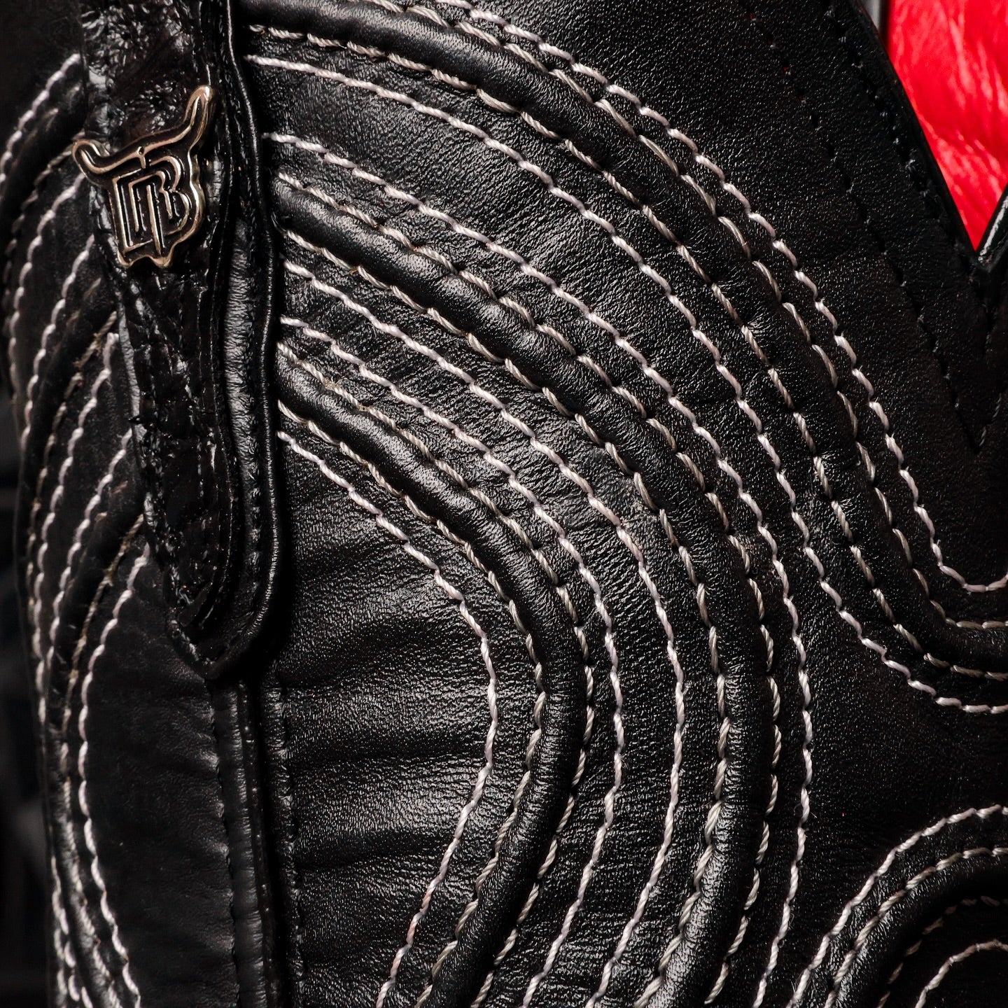 Black Caiman Neck Leather Boots - Square Toe