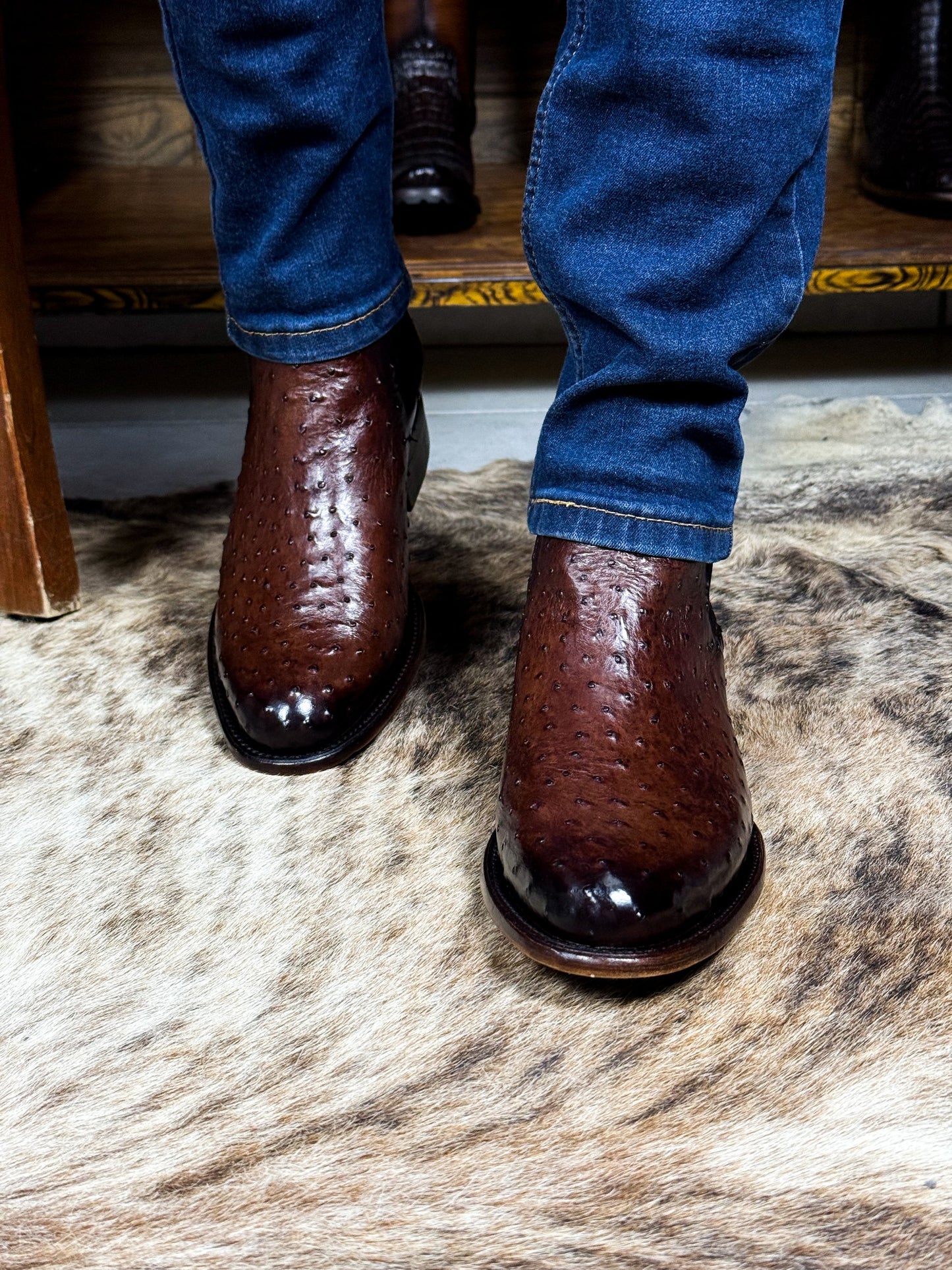 Men's Brown Ostrich Leather Chelsea Boots