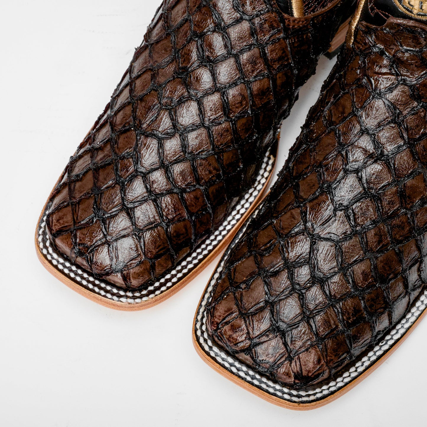 Brown Mini Pirarucu Leather Boots - Square Toe