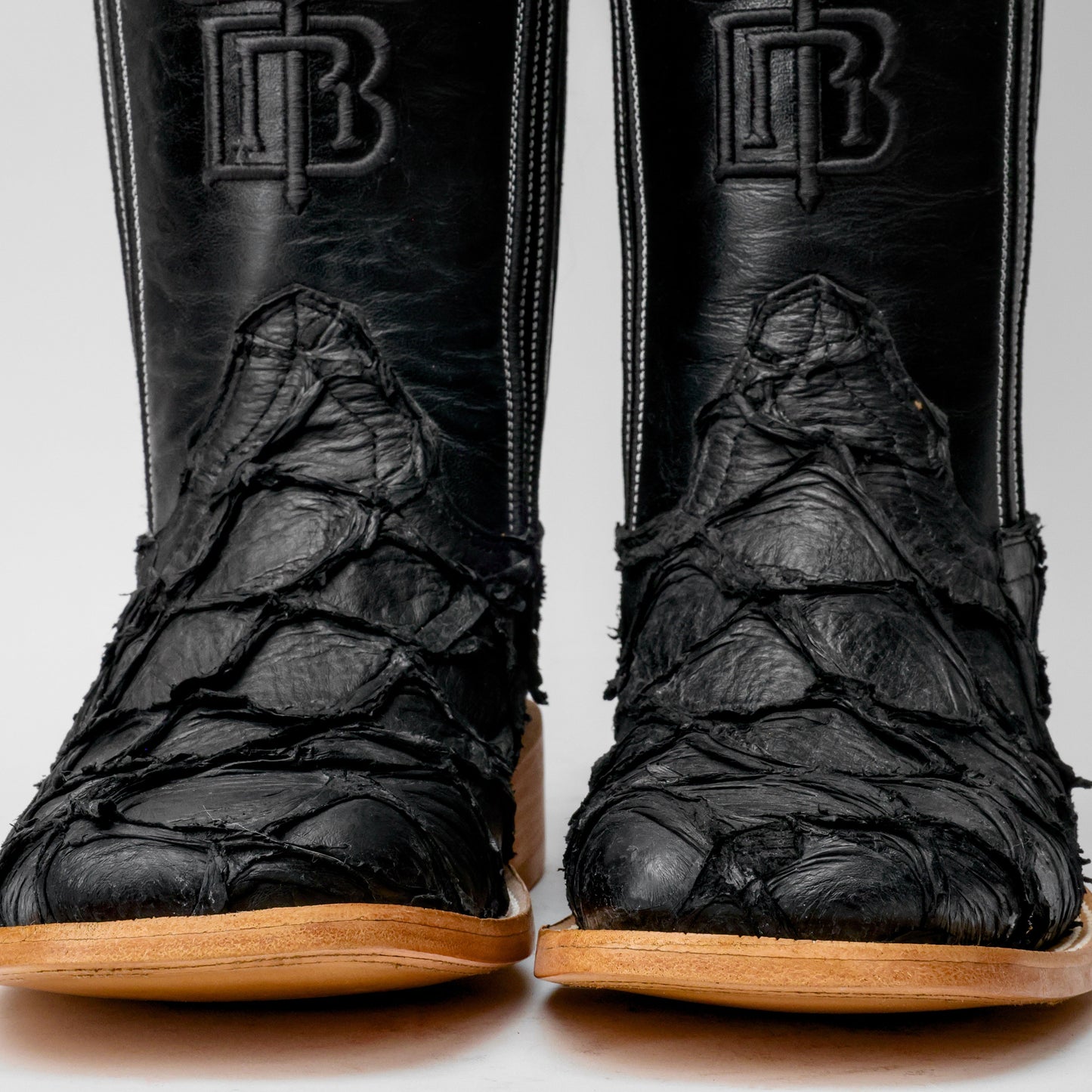 Matte Black Genuine Pirarucu Boots - Square Toe