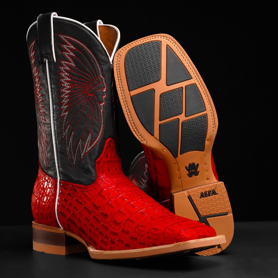 Handmade Red Caiman Belly Western Boots For Men