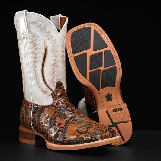 Rustic Range Cowboy Boots – Bone Carve, Square Toe