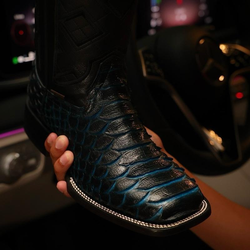 Blueberry Caiman Belly Leather Boots With 3D Lightweight Sole - Composite