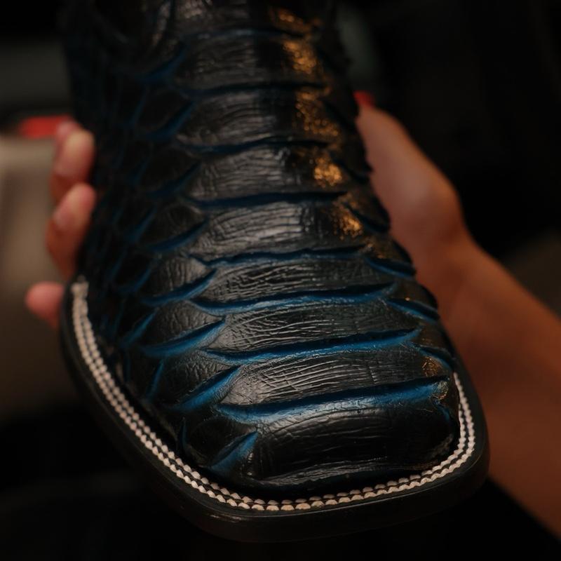 Blueberry Caiman Belly Leather Boots With 3D Lightweight Sole - Composite