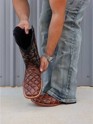 Men’s Cognac Pirarucu Leather Boots - Square Toe