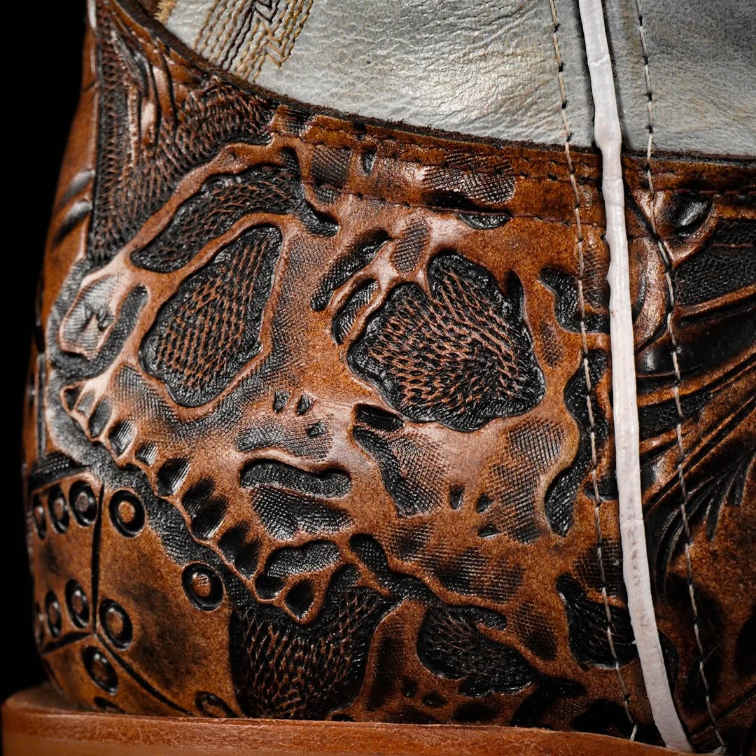 Rustic Range Cowboy Boots – Bone Carve, Square Toe