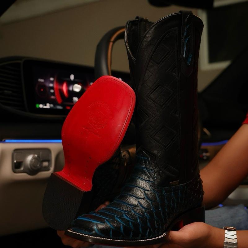 Blueberry Caiman Belly Leather Boots With 3D Lightweight Sole - Composite