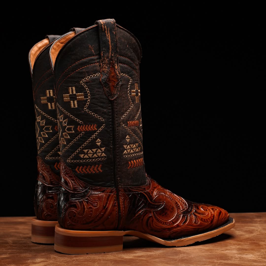 New Handmade Tooling Leather Boots