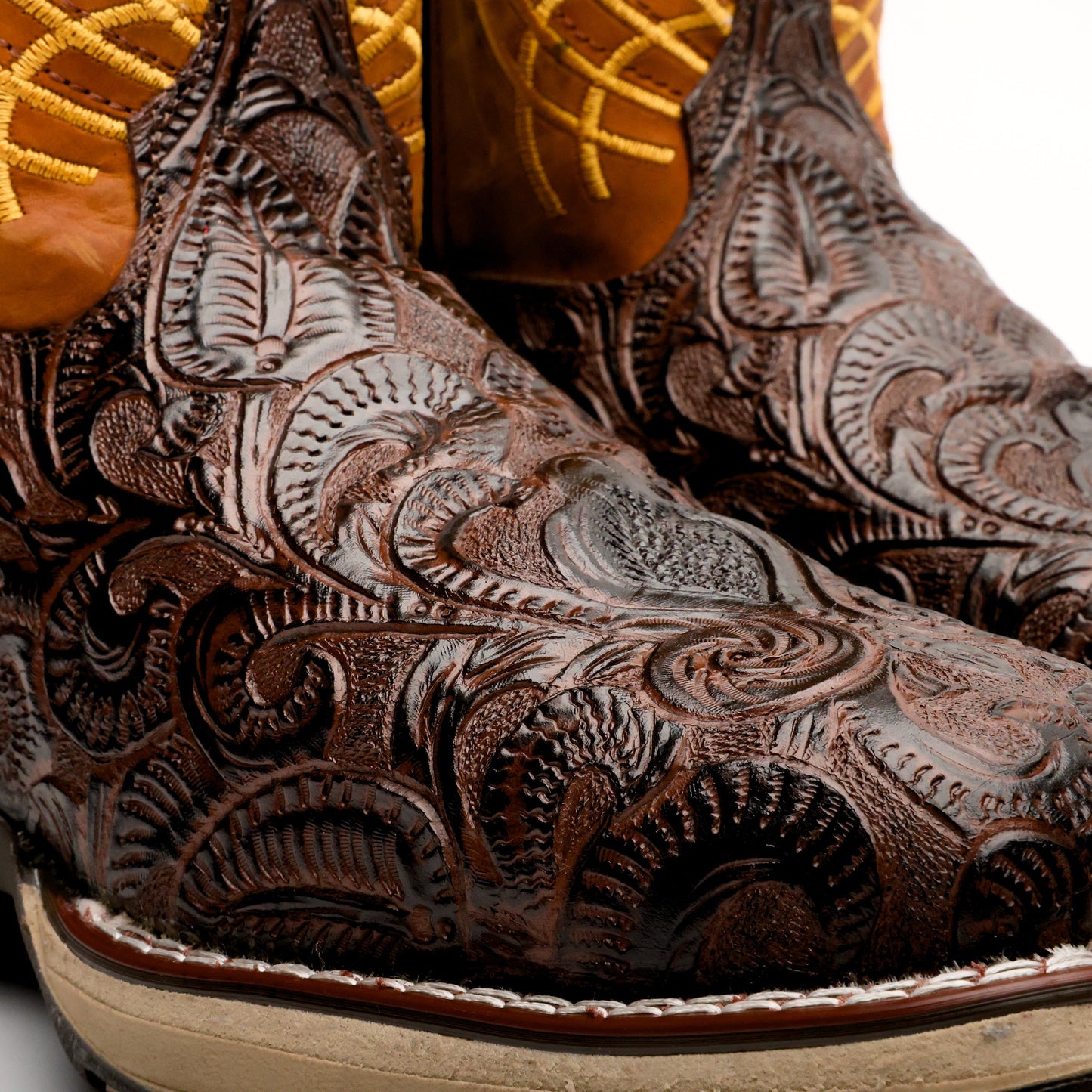 Brown Hand-Tooled Leather Boots – Lightweight 3D Sole