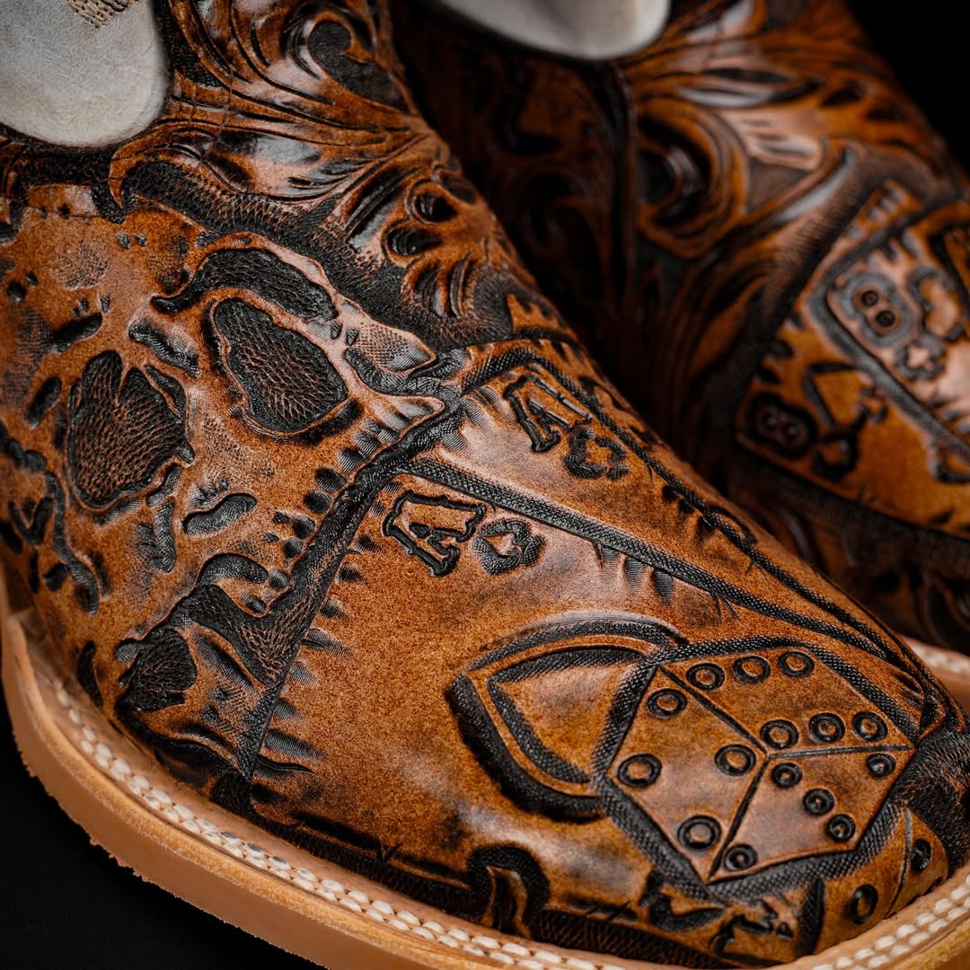 Rustic Range Cowboy Boots – Bone Carve, Square Toe