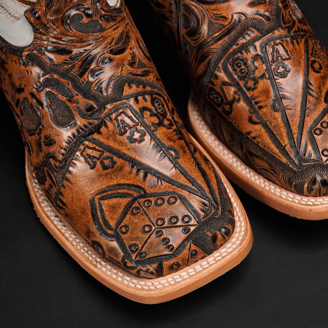 Rustic Range Cowboy Boots – Bone Carve, Square Toe