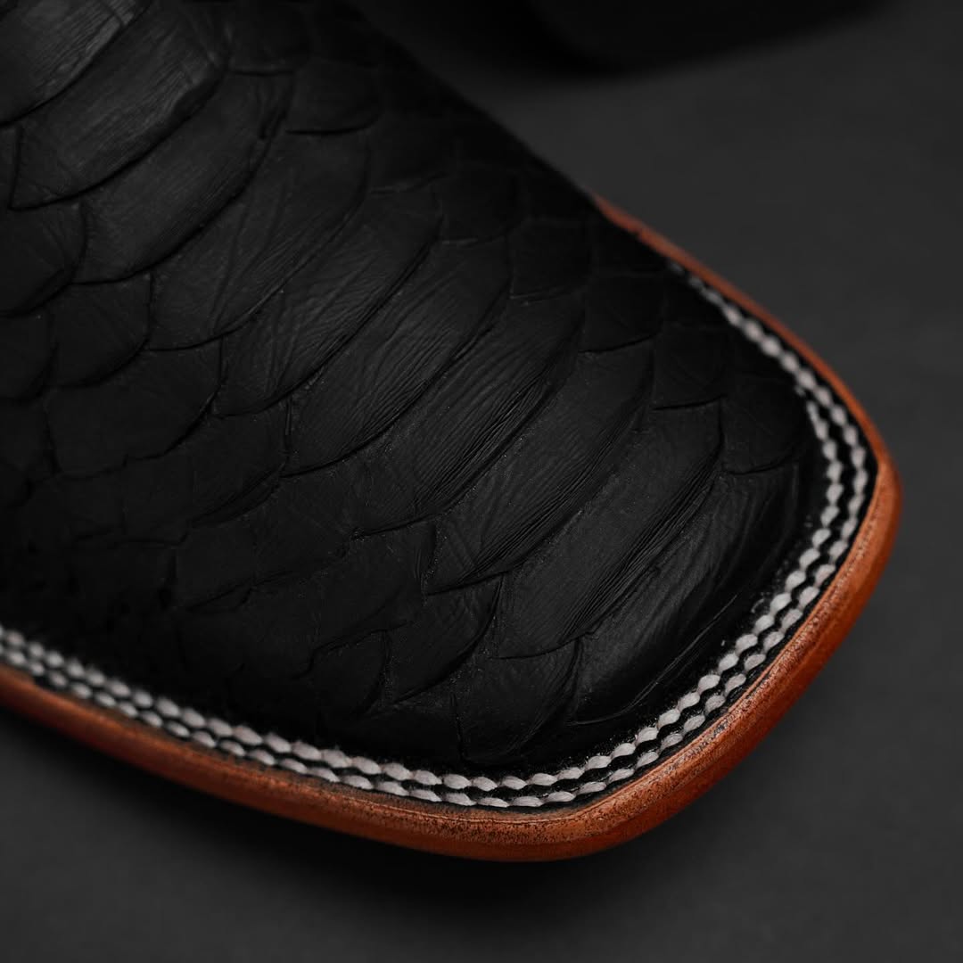 Matte Black Pythons Boots-Square Toe