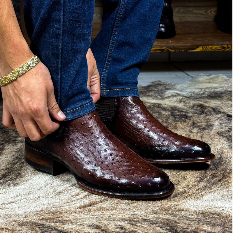Men's Brown Ostrich Leather Chelsea Boots