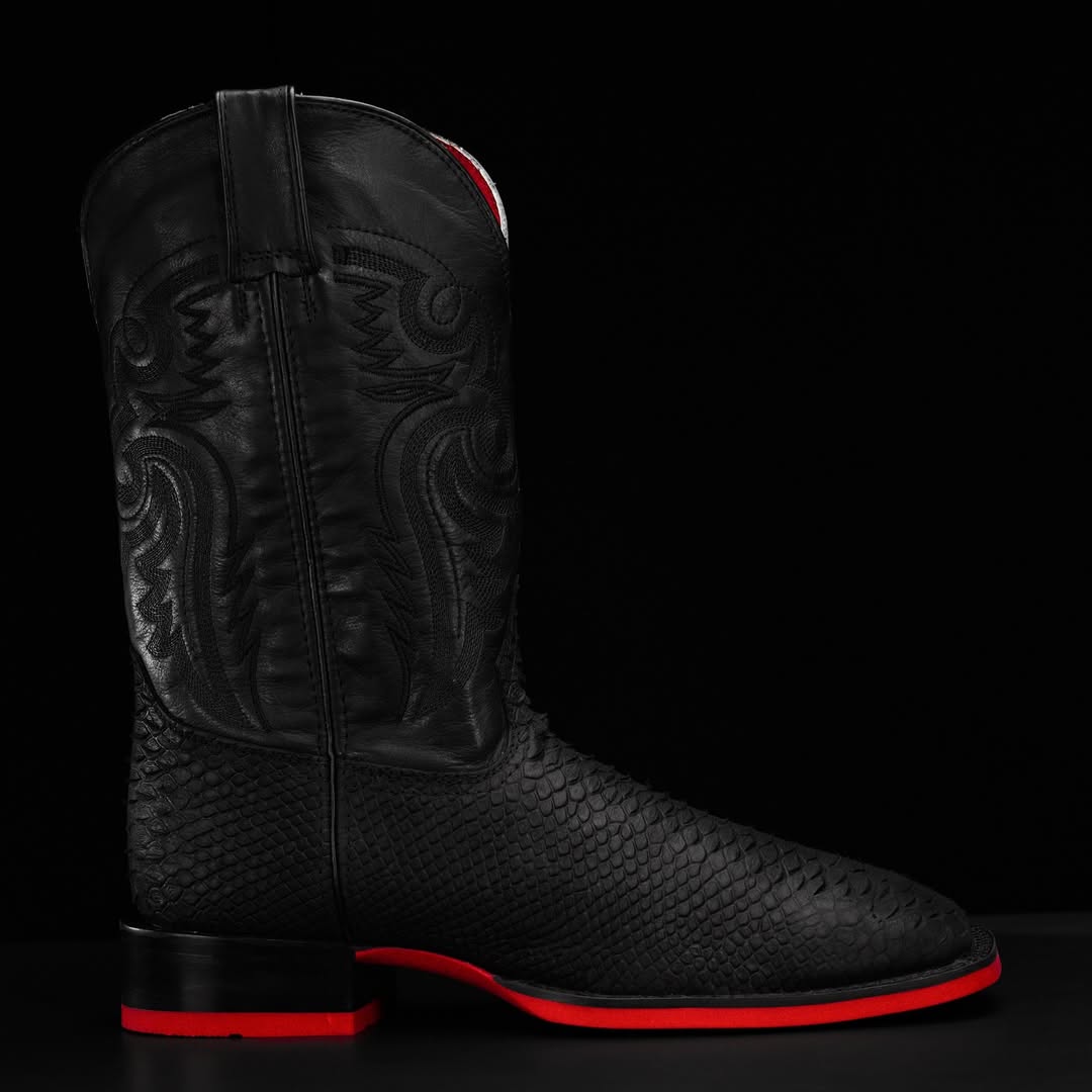Black Python Leather Cowboy Boots – Red Sole Edition