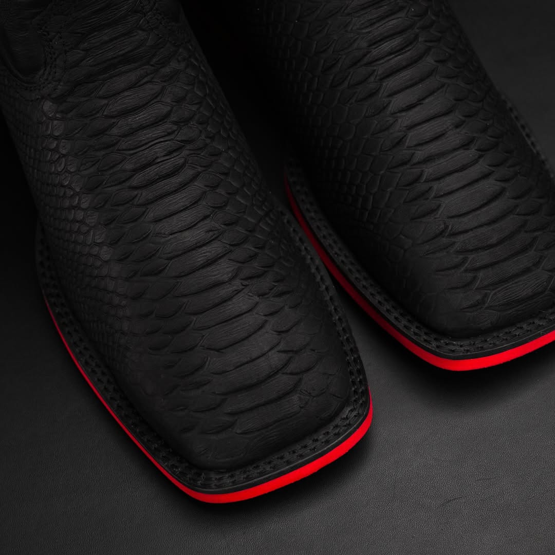 Black Python Leather Cowboy Boots – Red Sole Edition