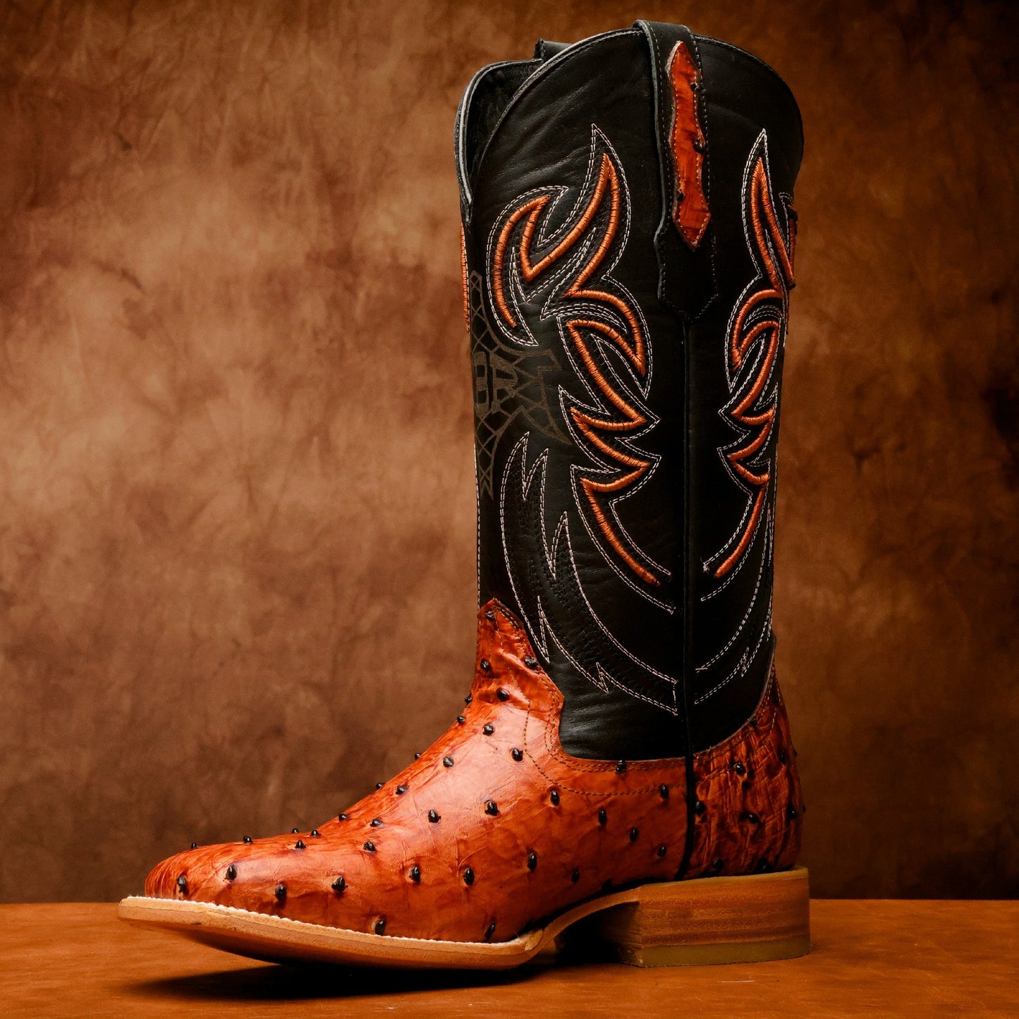 Cognac Ostrich Leather Boots - Square Toe