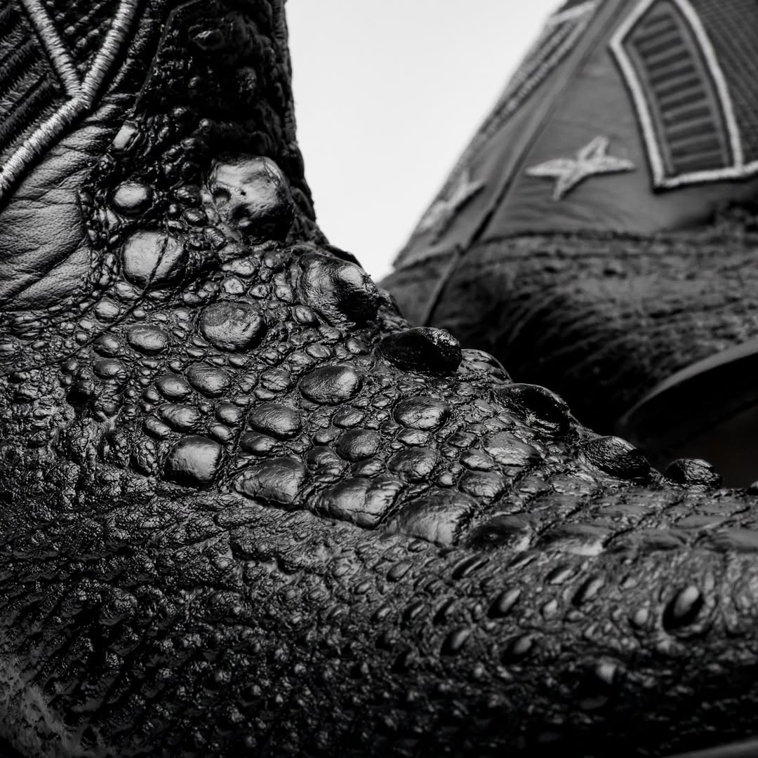 Black Snapping Turtle Leather Boots - Square Toe