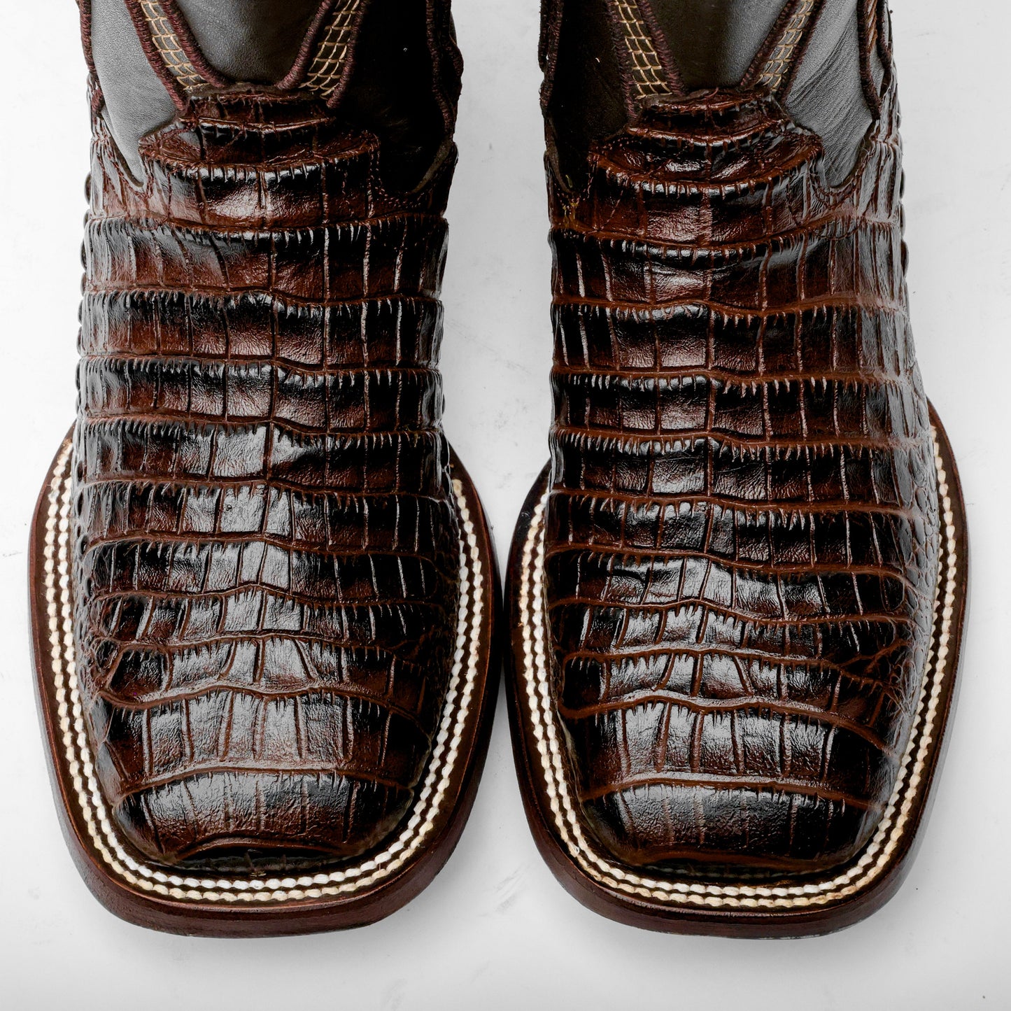 Brown Caiman Belly Leather Boots - Square Toe