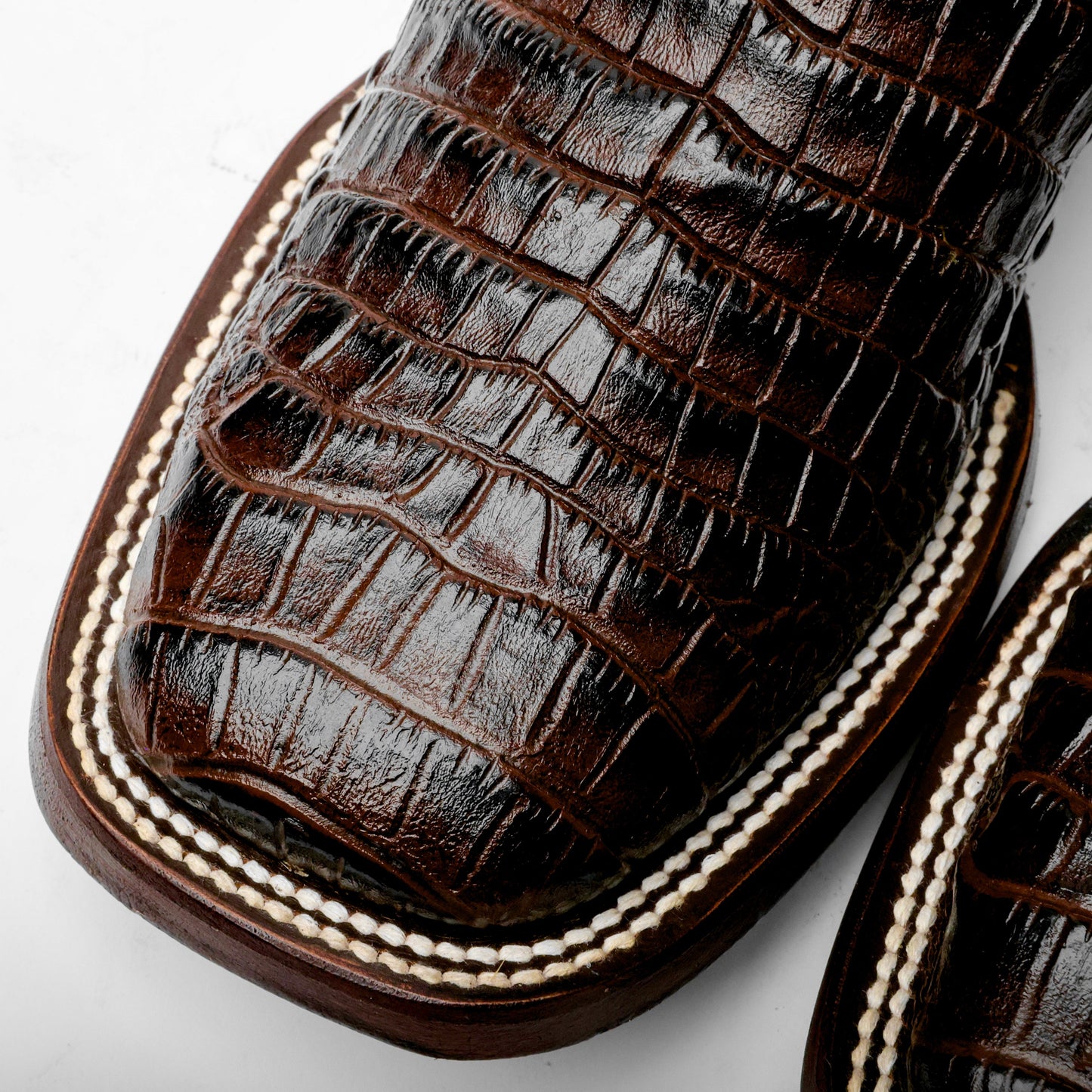 Brown Caiman Belly Leather Boots - Square Toe