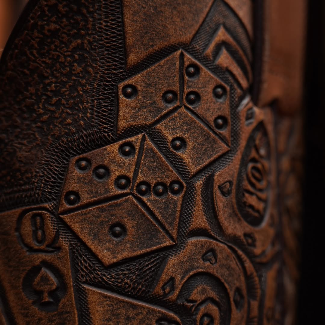 Hand-Tooled Poker Design Cowboy Boots – Rustic Brown Leather