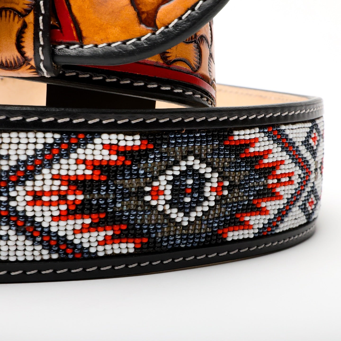 2 Inch Hand-Tooled Artesanal Beaded Leather Belt