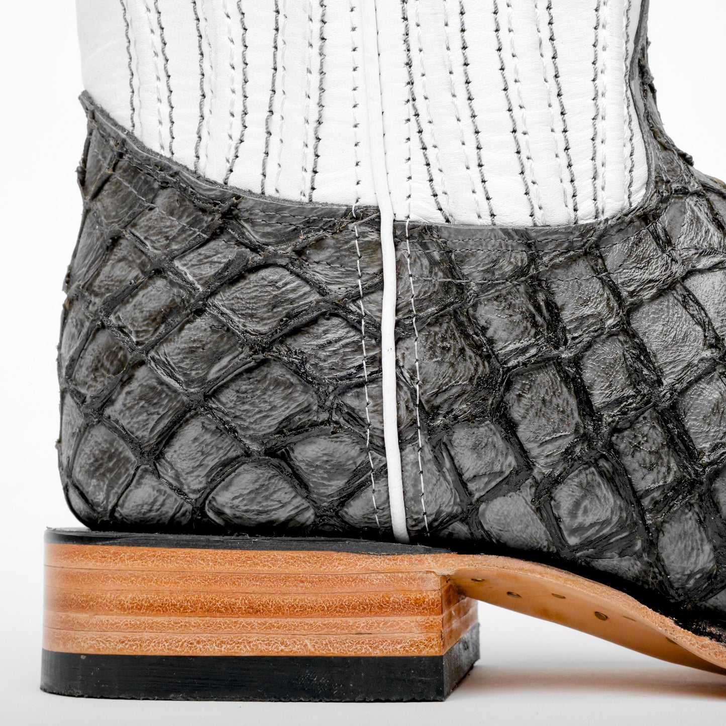 Mini Pirarucu Leather Boots In Grey – Square Toe Style