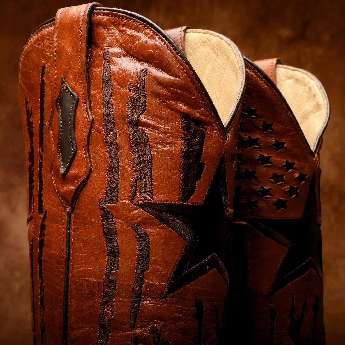 Brown Basketweave Leather Boots - Square Toe