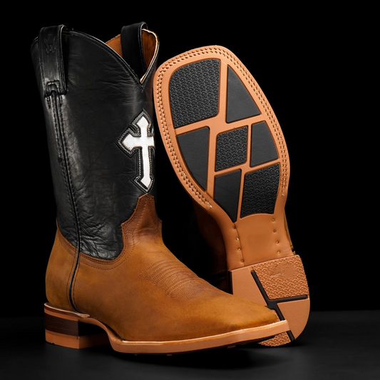 Faith Over Fear Cowboy Boots – Black & Tan, Square Toe