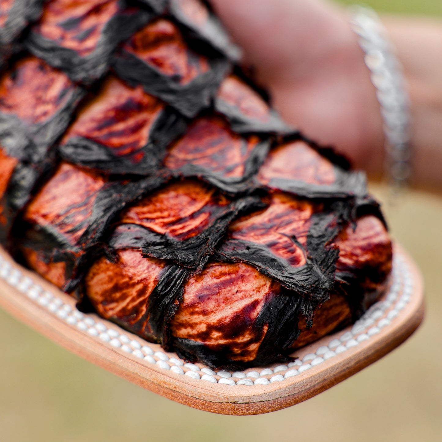 Cognac Jumbo Pirarusu Leather Boots - Square Toe