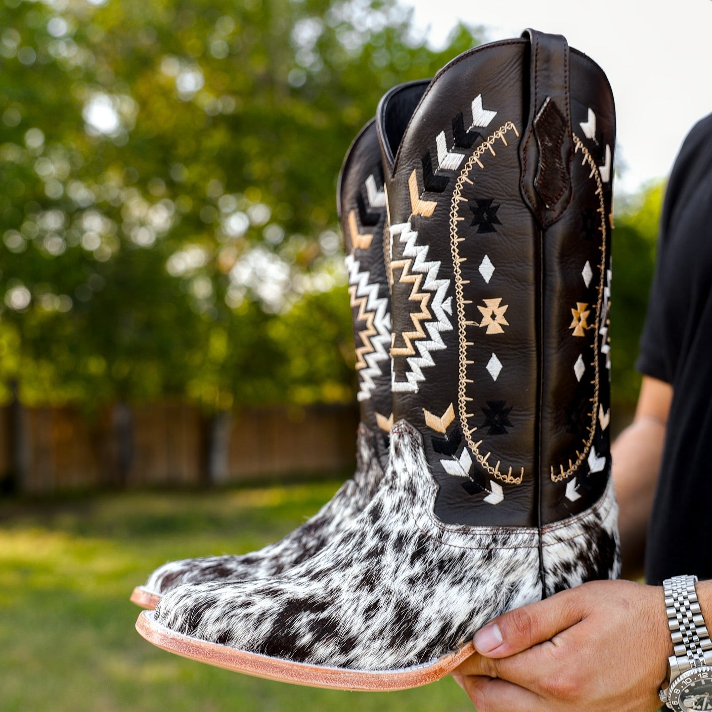 Genuine Cowhide Boots - Square Toe-Charcoal Brown
