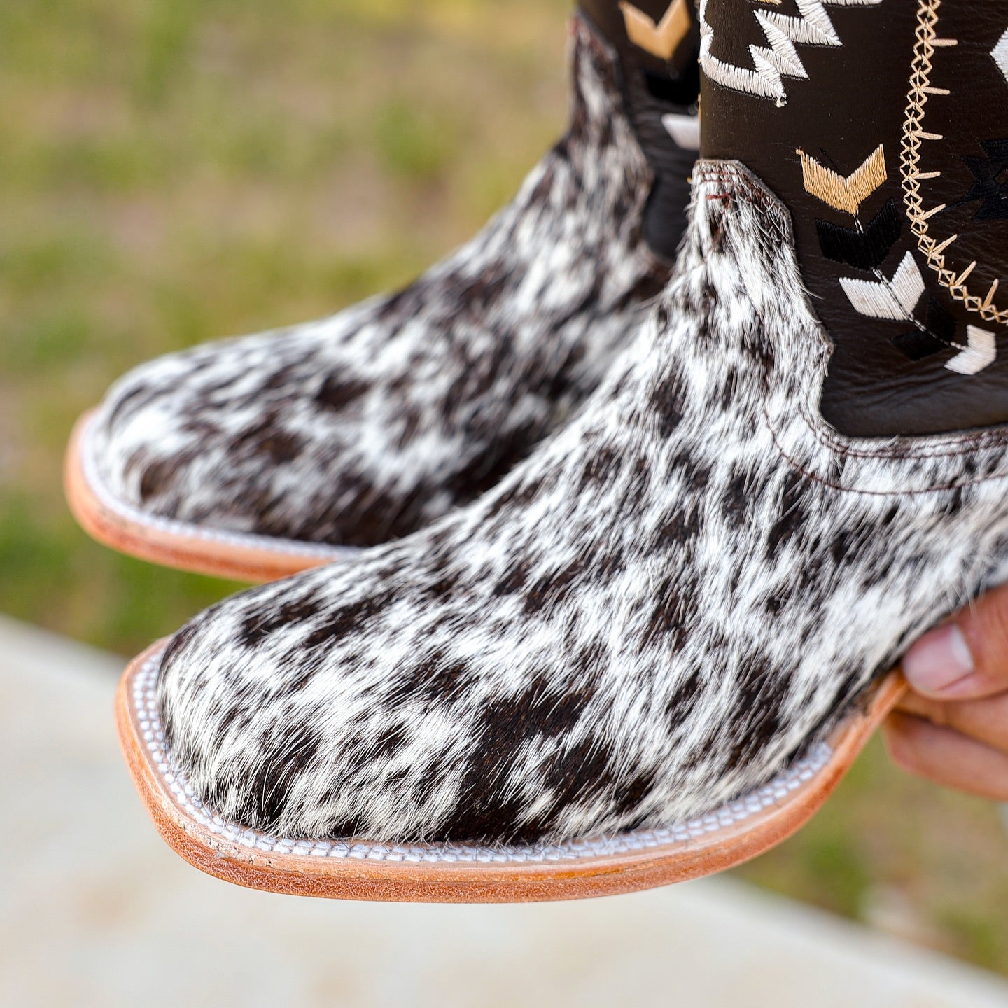 Genuine Cowhide Boots - Square Toe-Charcoal Brown