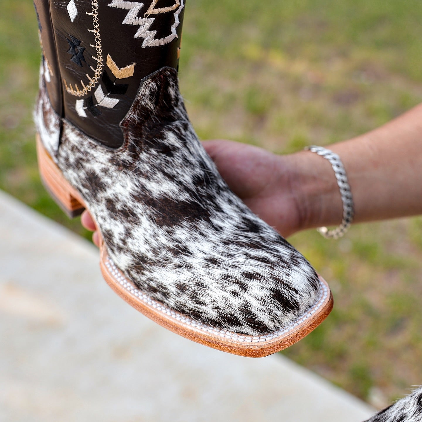 Genuine Cowhide Boots - Square Toe-Charcoal Brown