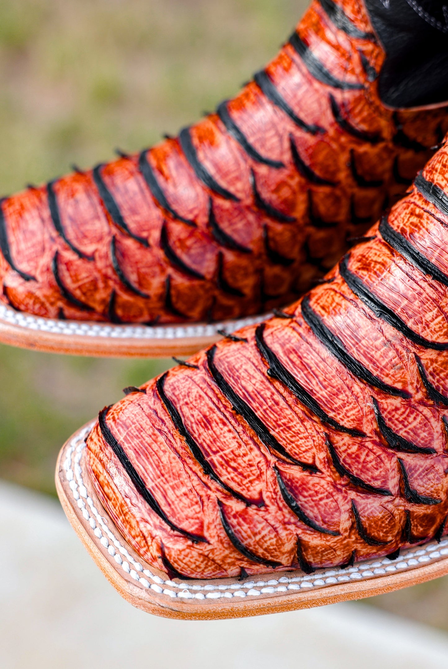 Cognac Python Leather Boots - Square Toe