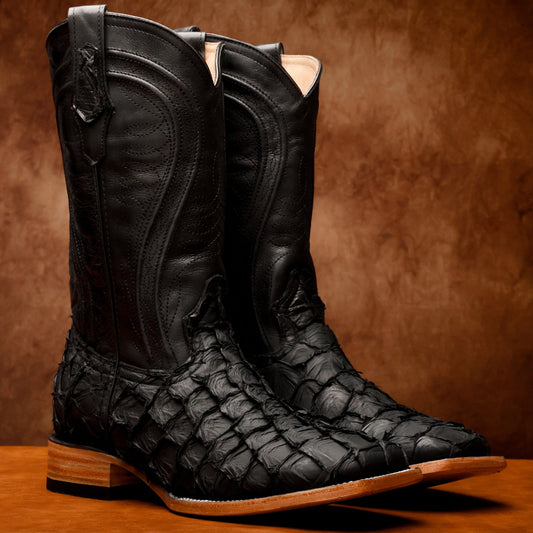 Genuine Black Python Boots – Square Toe