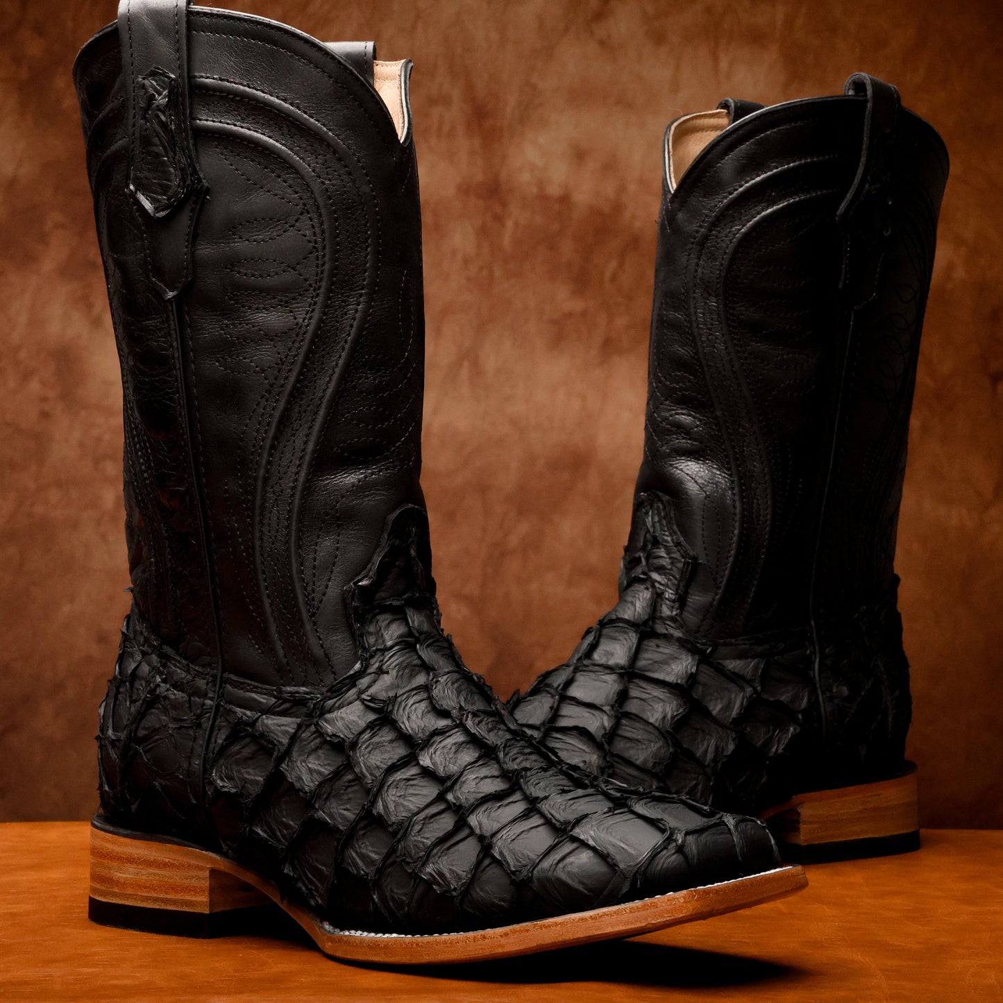 Genuine Black Python Boots – Square Toe