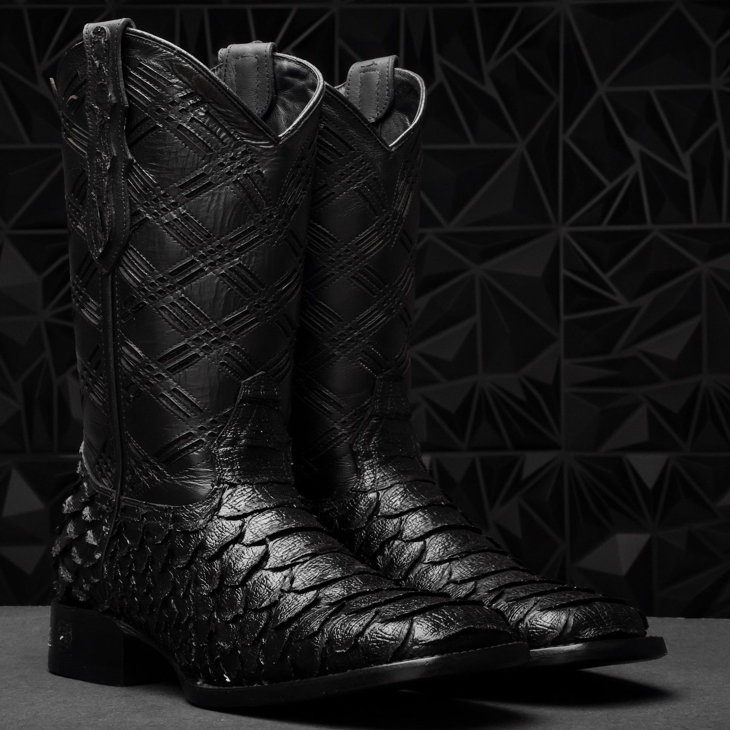 Total BlackK Python Leather Boots - Square Toe
