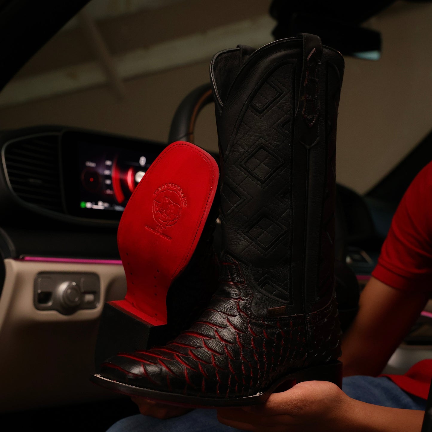 Jumbo Black Cherry Python Leather Boots - Square Toe