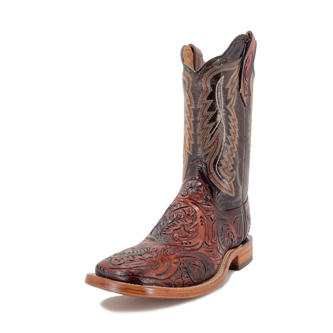 Men Bulldog Hand Tooled Boots - Old Leaf Cognac