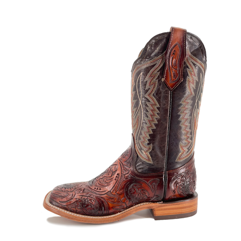 Men Bulldog Hand Tooled Boots - Old Leaf Cognac