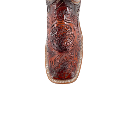 Men Bulldog Hand Tooled Boots - Old Leaf Cognac