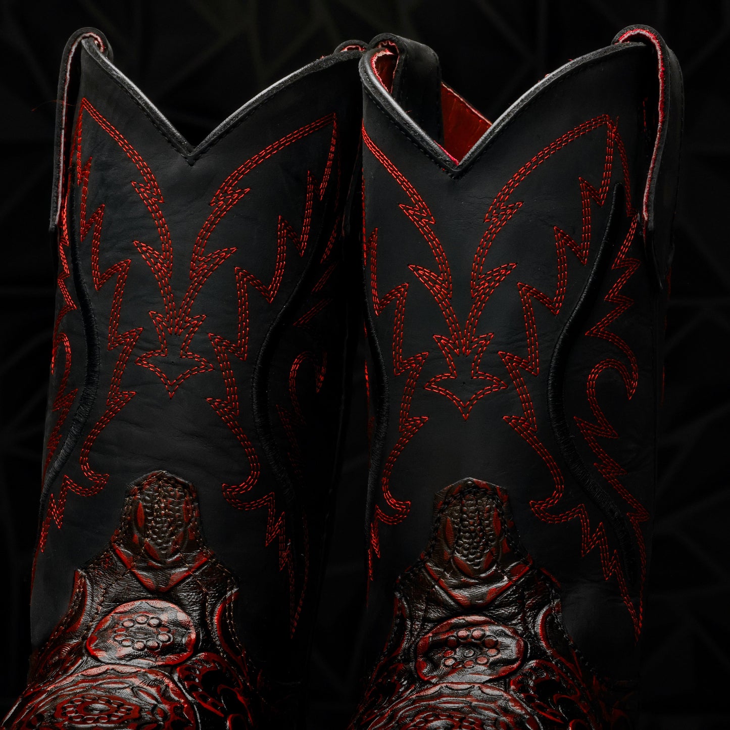Black Cherry Hand-Tooled Leather Boots With 3D Lightweight Sole - Composite Toe