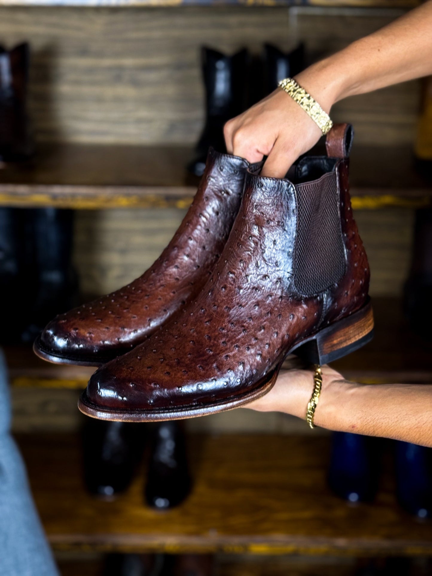 Men's Brown Ostrich Leather Chelsea Boots